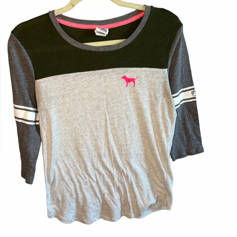 Victoria Secret PINK Womens Multi-Color Shirt S/P 3/4 Sleeve Logo T-Shirt, Top
